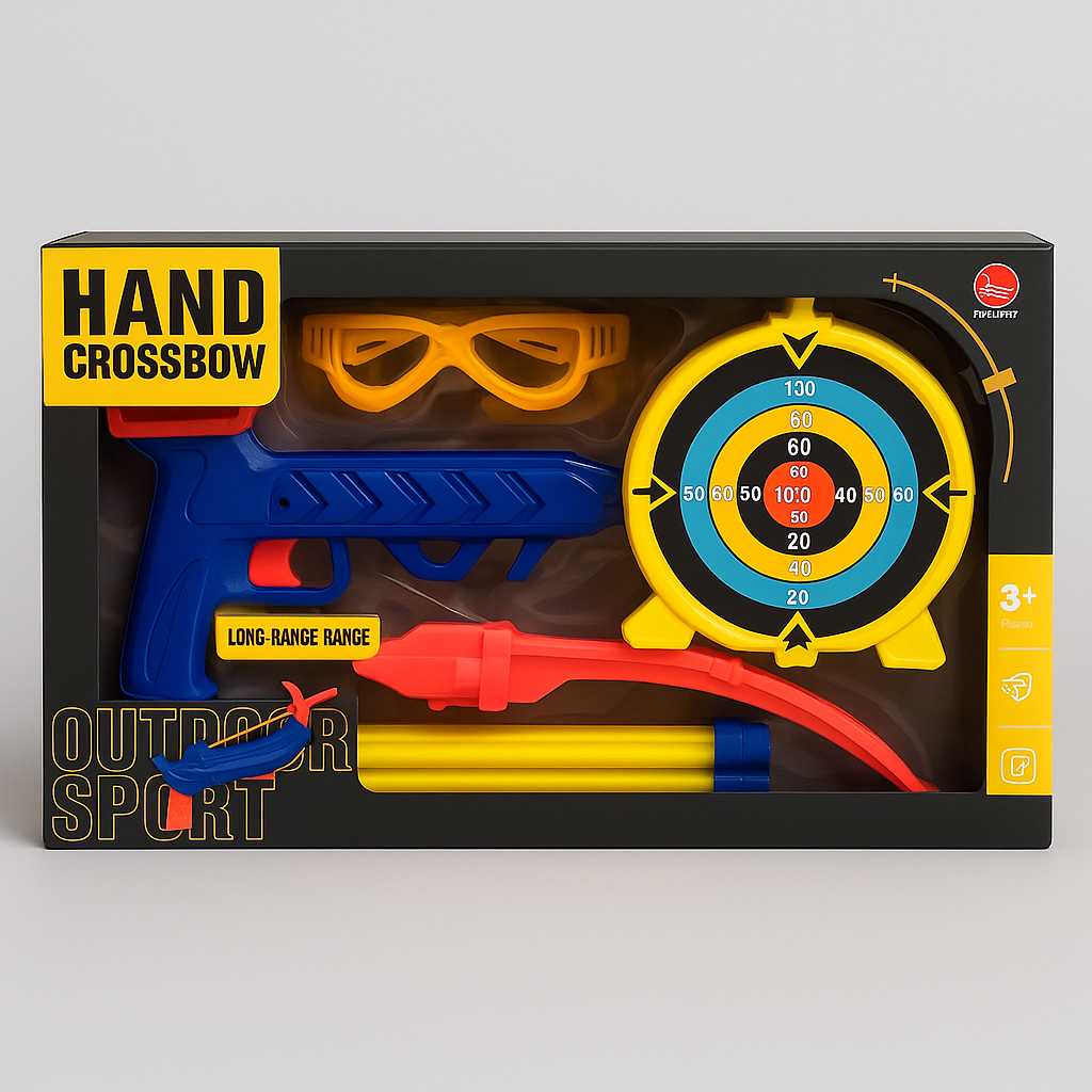 Žaislinis rankinis arbaletas su taikiniu