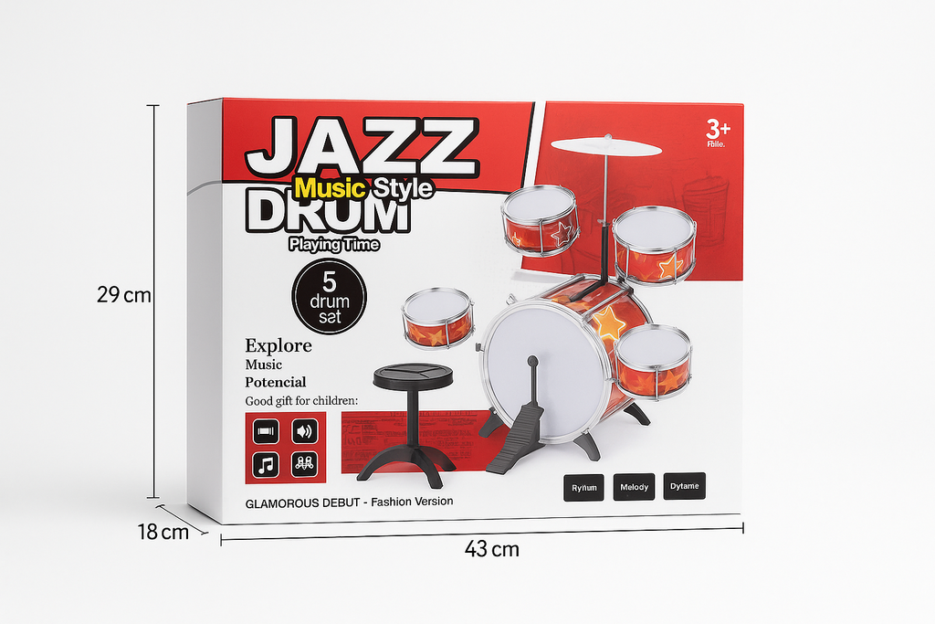 Žaislinis būgnų komplektas vaikams Jazz Drum su kėdute