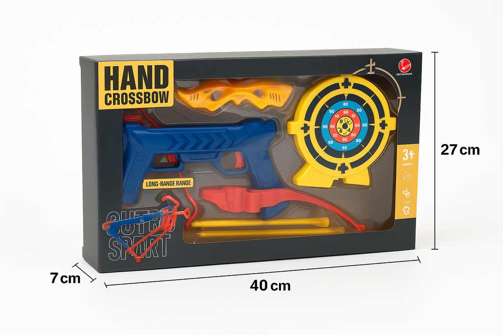 Žaislinis rankinis arbaletas su taikiniu