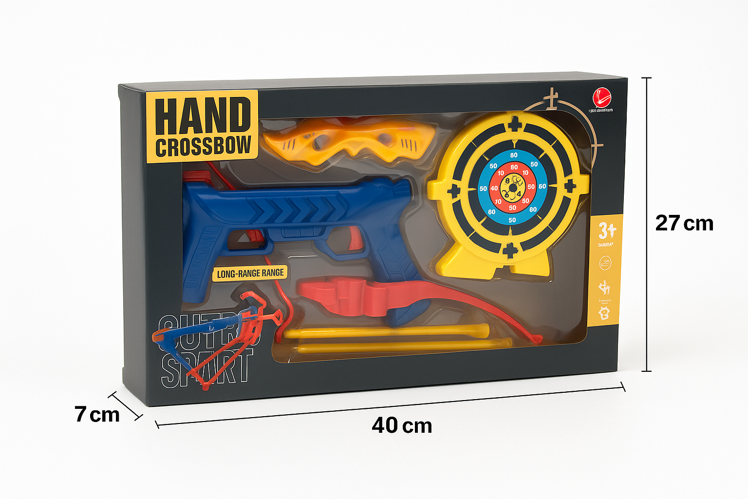 Žaislinis rankinis arbaletas su taikiniu