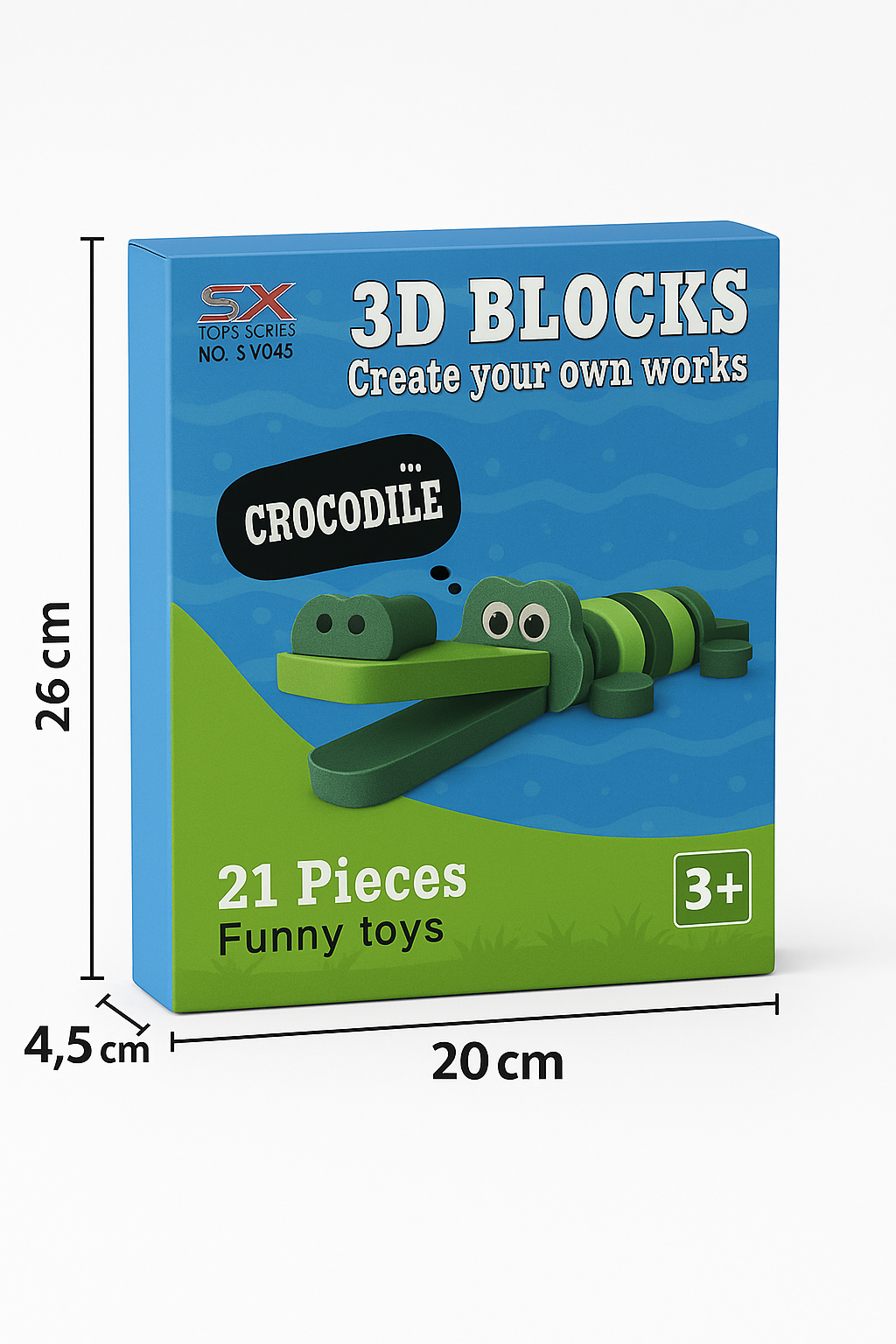 Konstruktorius „3D Blocks – Crocodile“ (21 detalė) 🐊