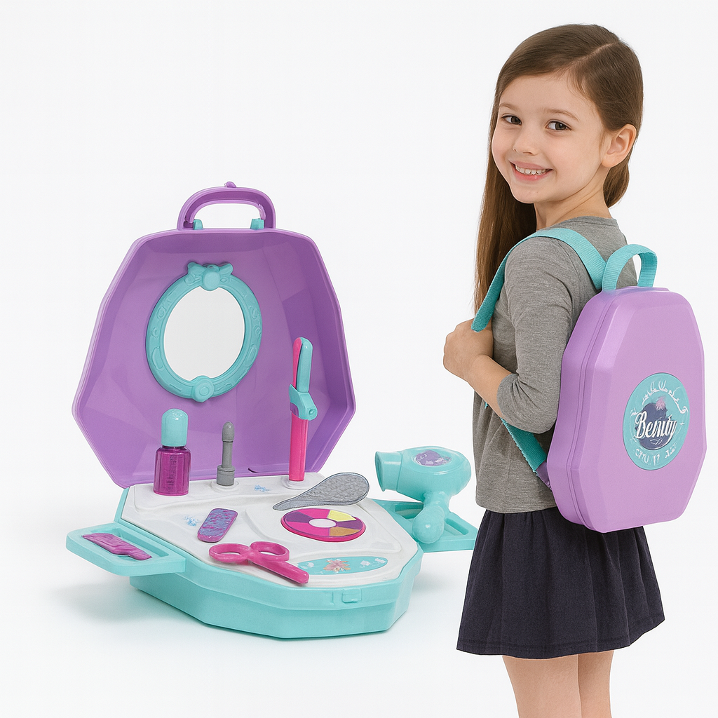 Vaikiškas grožio rinkinys kuprinėje su aksesuarais - violetine