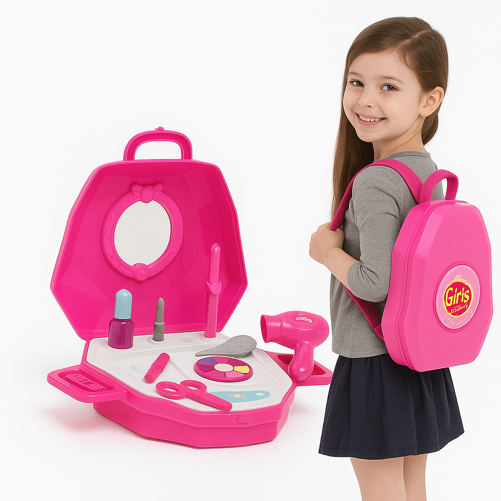 Vaikiškas grožio rinkinys kuprinėje su aksesuarais - rožinė