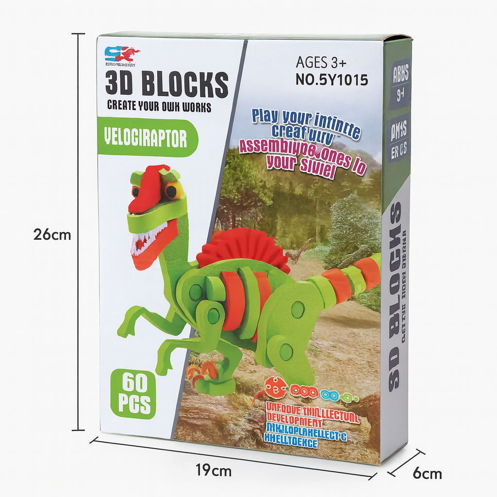 3D konstruktorius - mažas dinozauras (60 detalių)