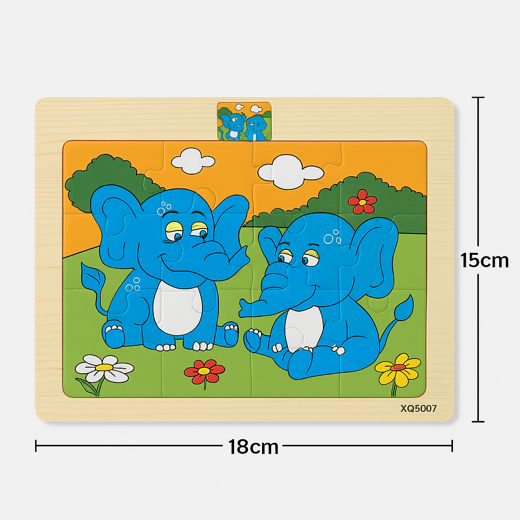 Medinė dėlionė „Drambliukai“