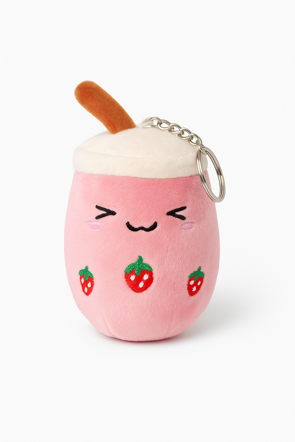 Pliušinis raktų pakabukas „Braškinis gėrimas“