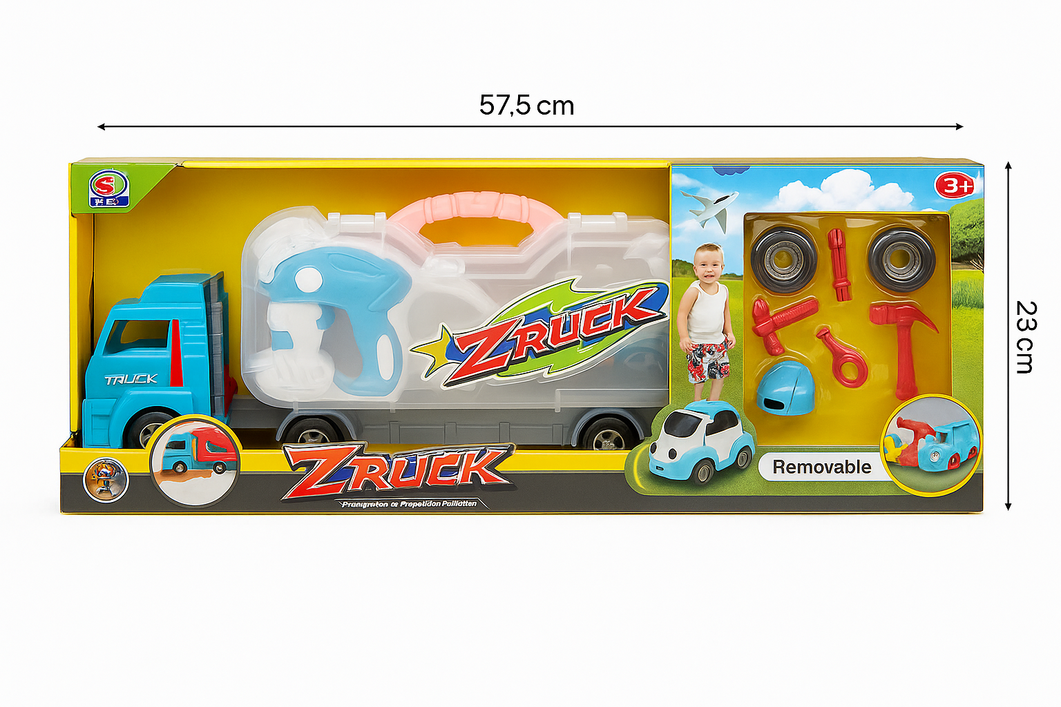 Žaislinis sunkvežimis su įrankiais ir mašinėle „Zruck“