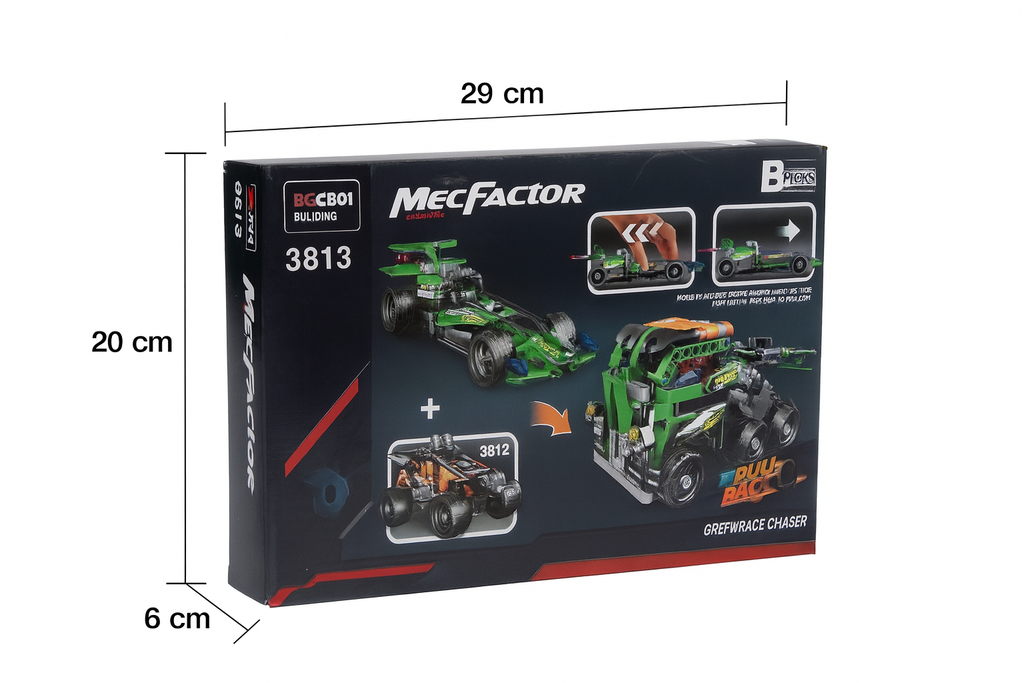 MecFactor „Pull Back“ Greitųjų lenktynių bolidas – 2in1 konstravimo rinkinys