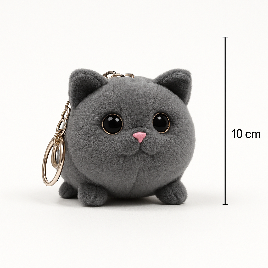 Pliušinis raktų pakabukas „Apvalus pilkas kačiukas“