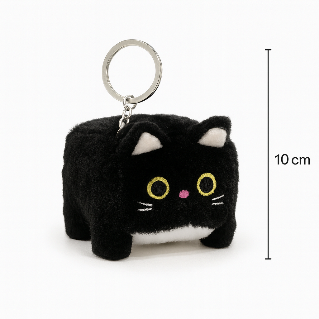 Pliušinis raktų pakabukas „Juodas kačiukas kubiukas“