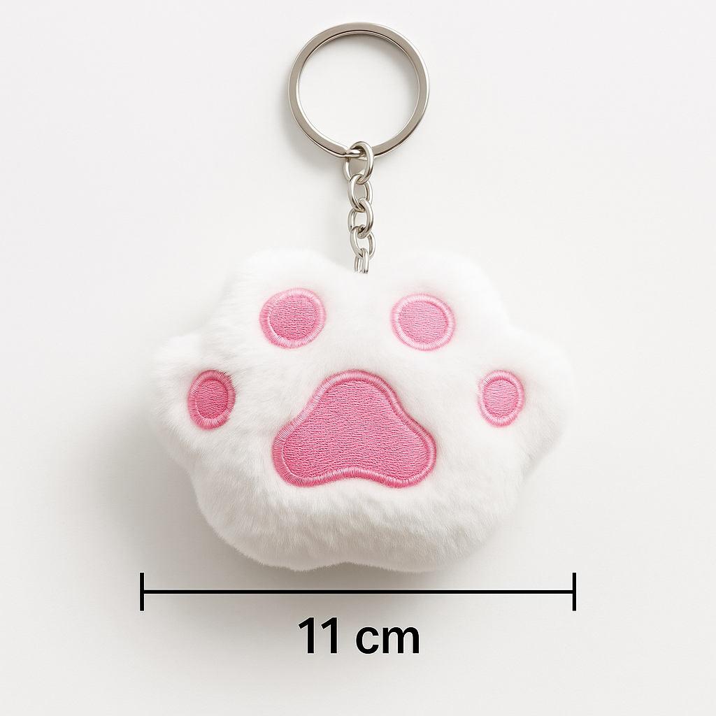 Pliušinis raktų pakabukas „Katės letenėlė“ – baltas