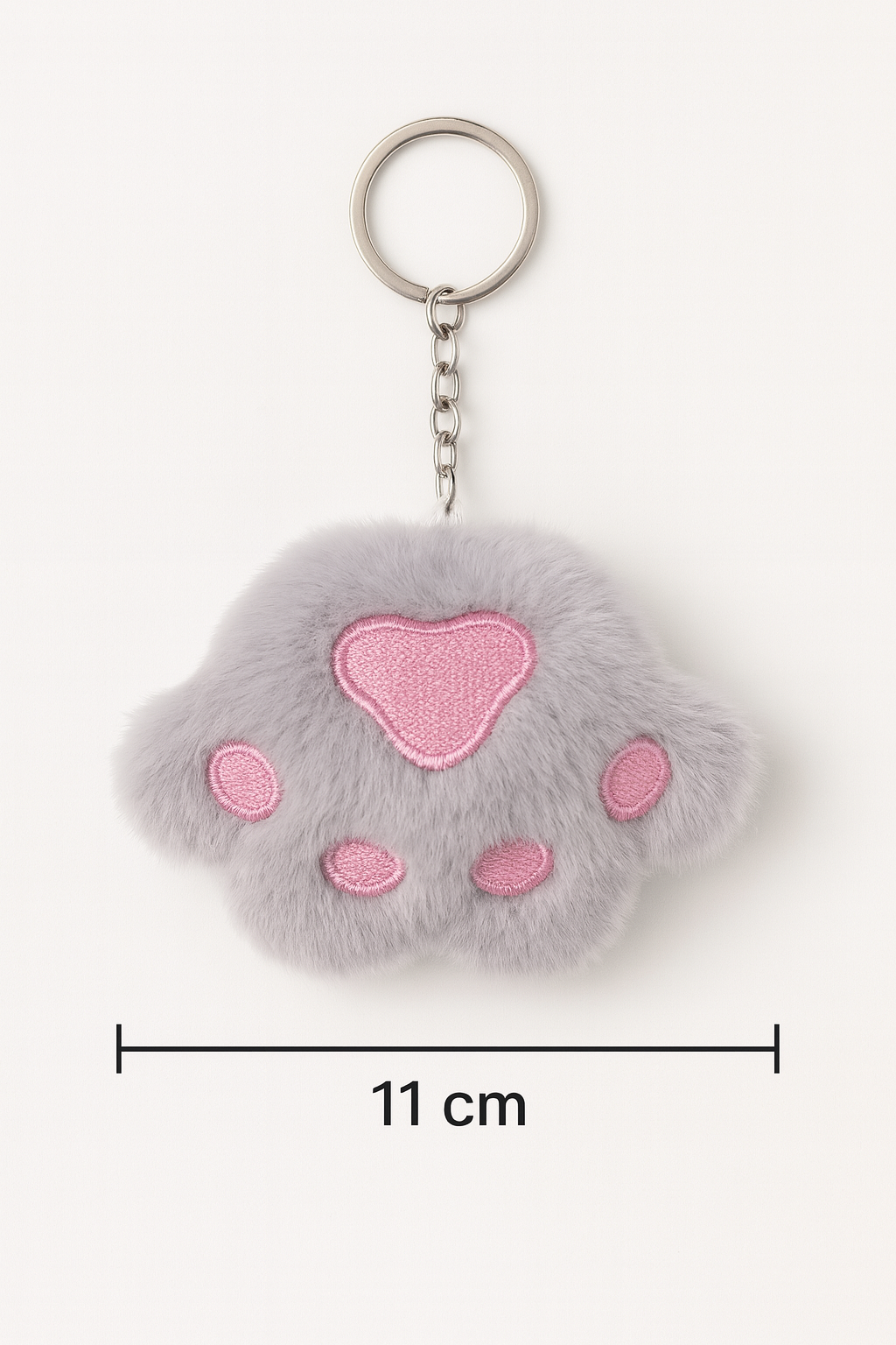Pliušinis raktų pakabukas „Katės letenėlė“ – pilka
