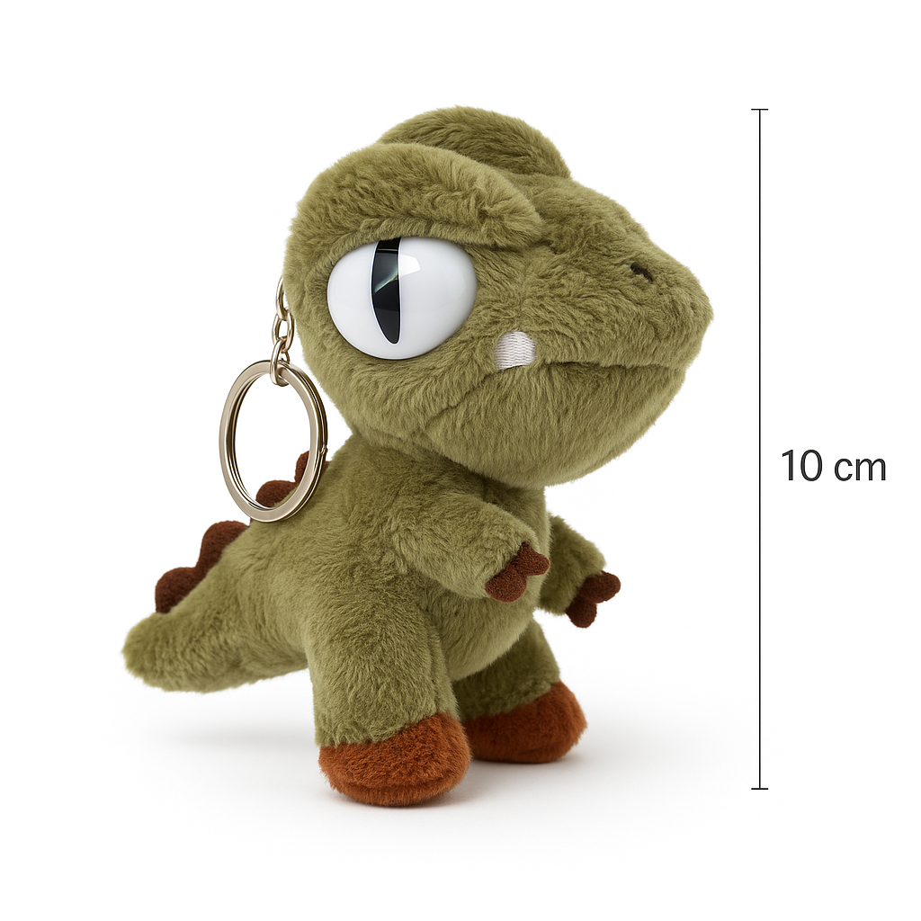 Alyvuogių žalios spalvos minkštas dinozauras raktų pakabukas