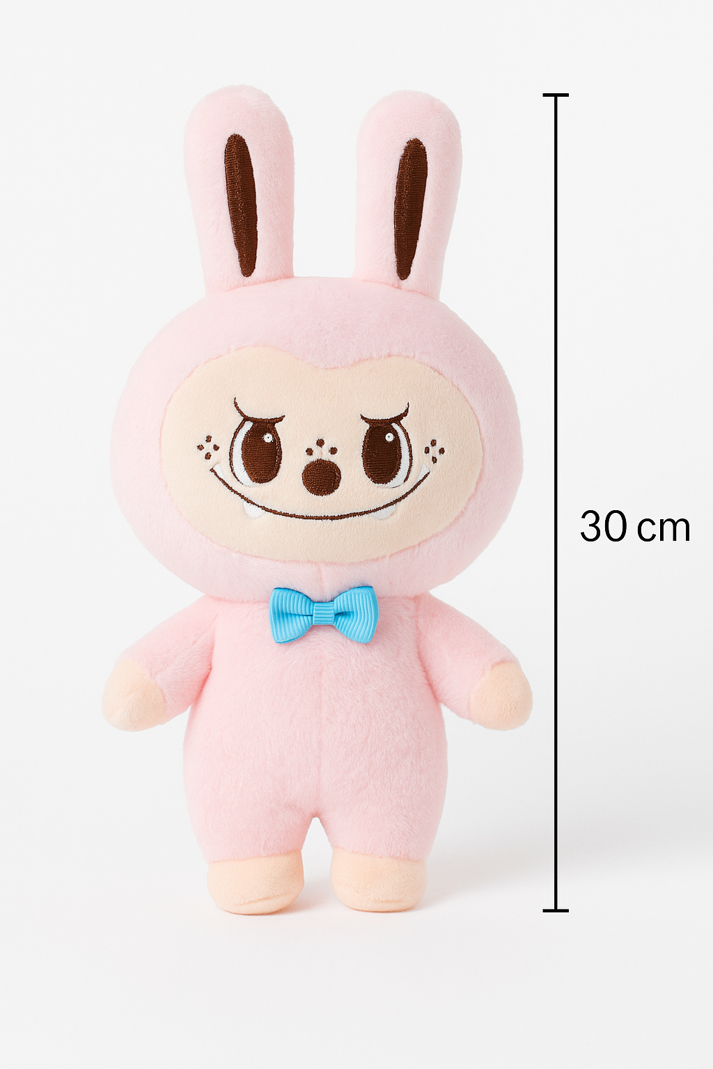 Rožinis žaislas „Labubu“ su kaspinėliu – 30 cm