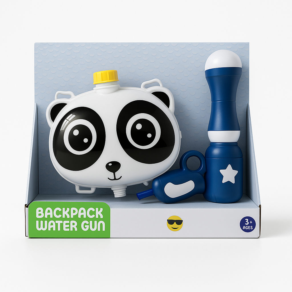 Vandens žaislas vaikams – panda formos pistoletas su kuprine