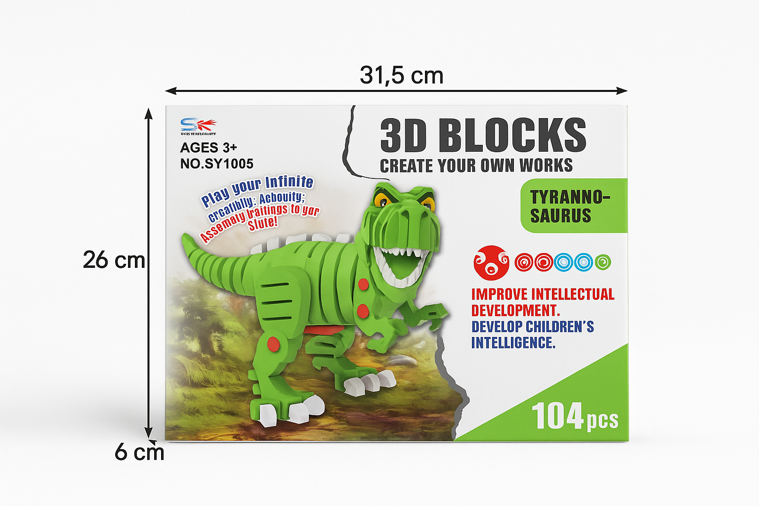 3D konstruktorius „Tyrannosaurus“ – lavinamasis dinozauras vaikams