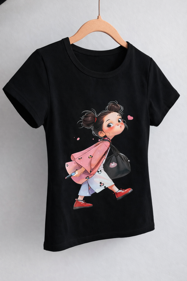 Juoda medvilninė maikutė mergaitėms