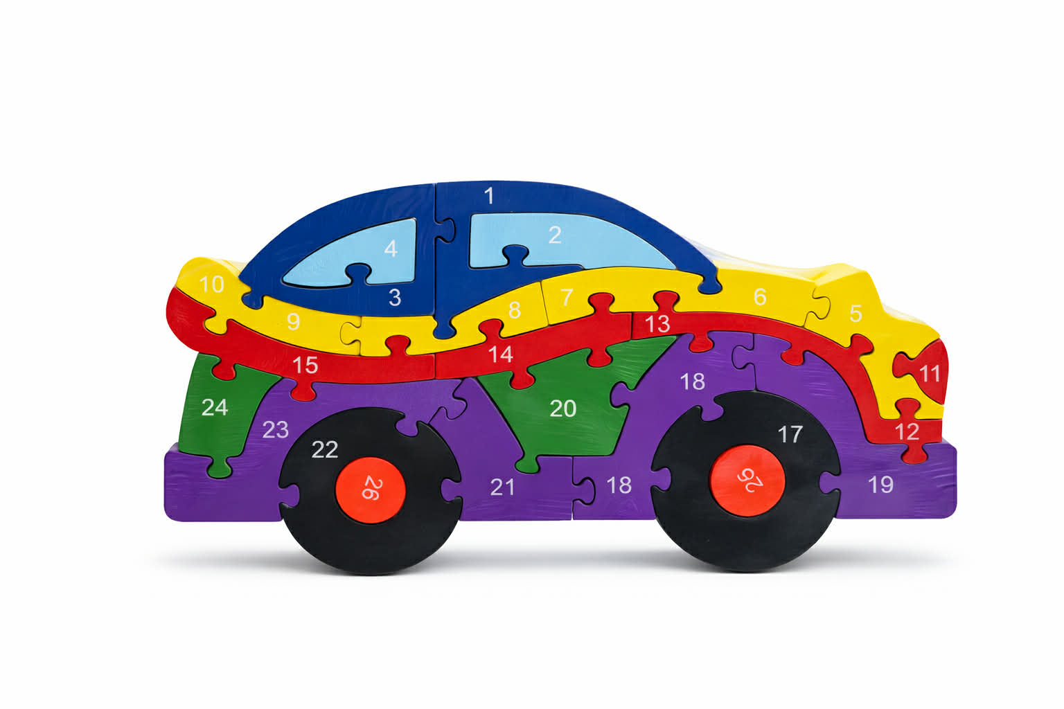 Medinė lavinamoji dėlionė „Automobilis“ su skaičiais ir raidėmis