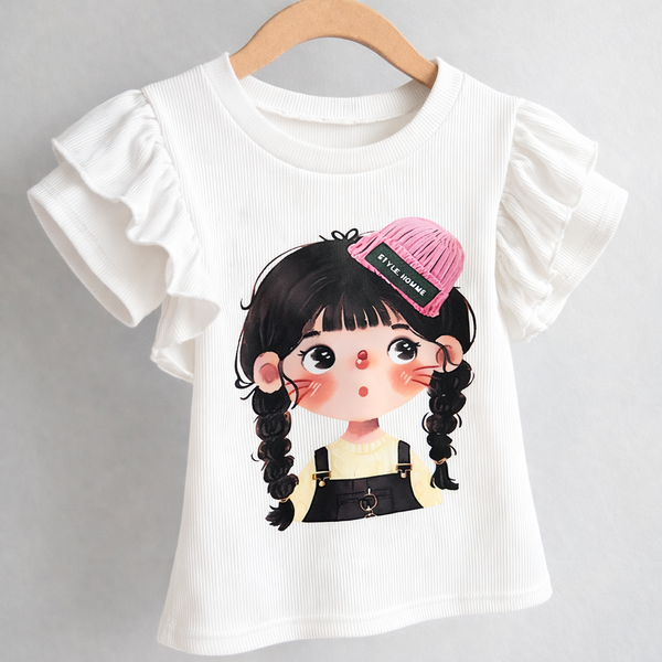 Balta medvilninė maikutė mergaitėms