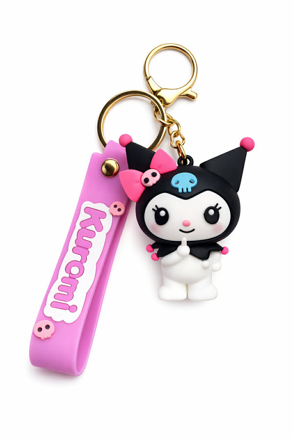 Kuromi Sweet Bow raktų pakabukas su rožine silikonine juostele