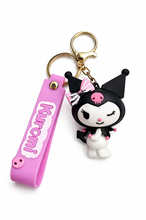 Kuromi Wink raktų pakabukas su rožine silikonine juostele