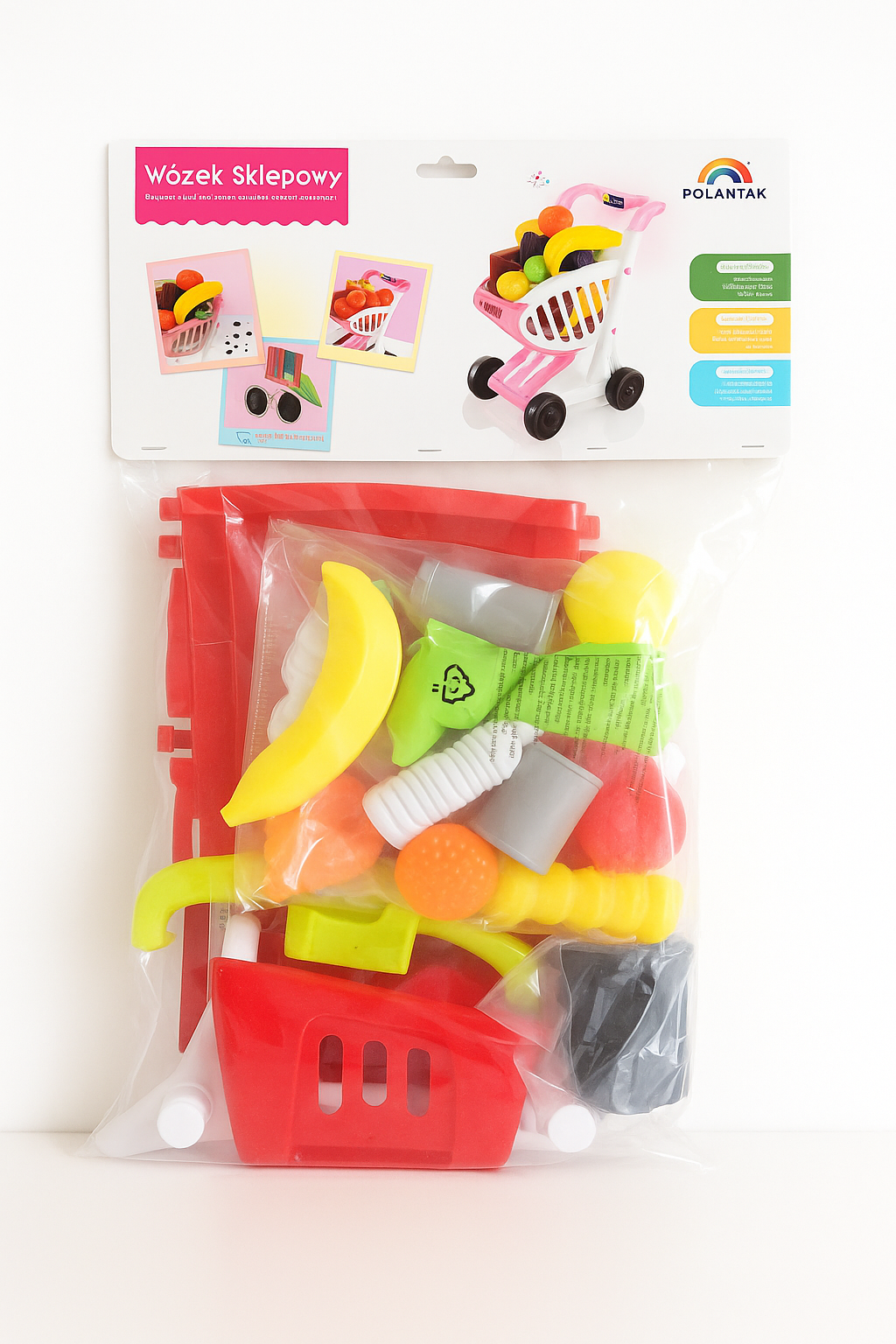 Vaikiškas prekybos vežimėlis su vaisiais ir daržovėmis