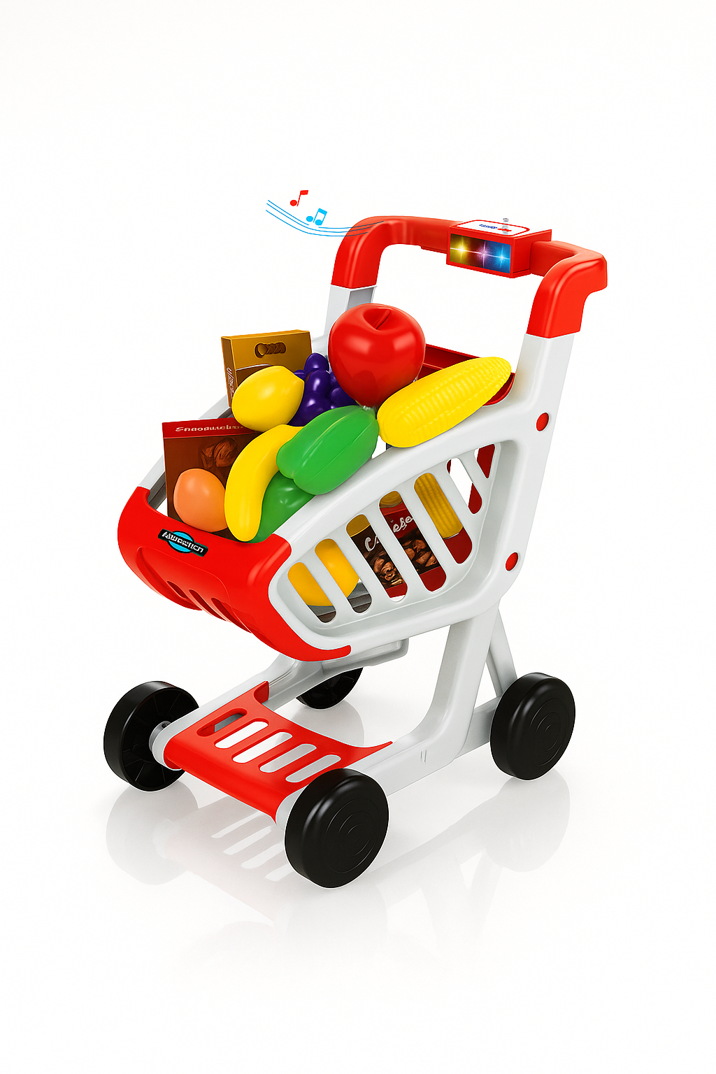 Vaikiškas prekybos vežimėlis su vaisiais ir daržovėmis