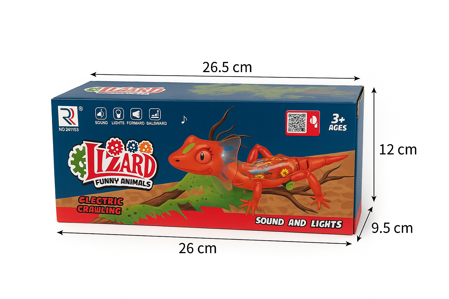 Raudonas žaislinis driežas su šviesomis ir muzika