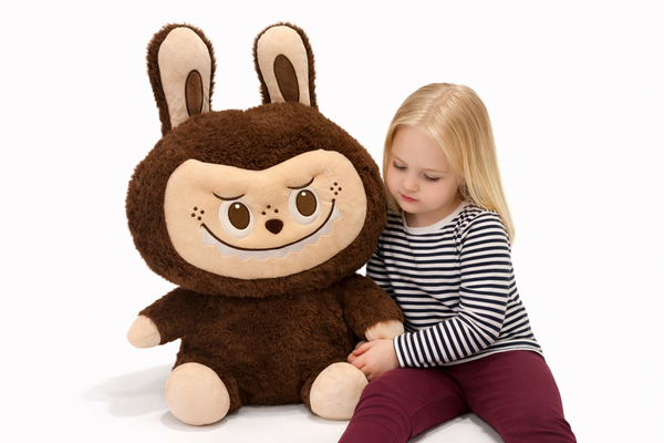 LABUBU – šiltas rudas pliušinis draugas vaikams (66 cm)